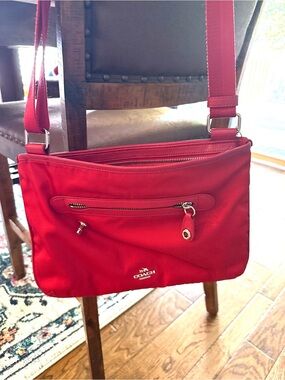 COACH Red Nylon Crossbody Shoulder Bag Silver Hardware Adjustable Strap